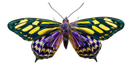 Colorful butterfly with yellow green, and purple wings © Ophelia