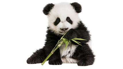 Young panda bear eating bamboo shoots © Ophelia