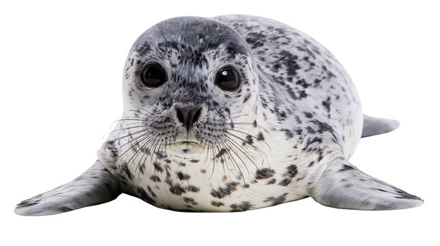 Cute baby seal with spotted fur lying down