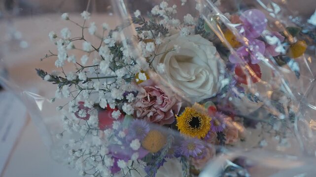 Wedding Bouquet with White Roses and Baby's Breath
