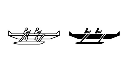 Canoe Racing Silhouette: A graphic representation showing two figures paddling in a canoe, presented in both outline and solid silhouette styles. © Md