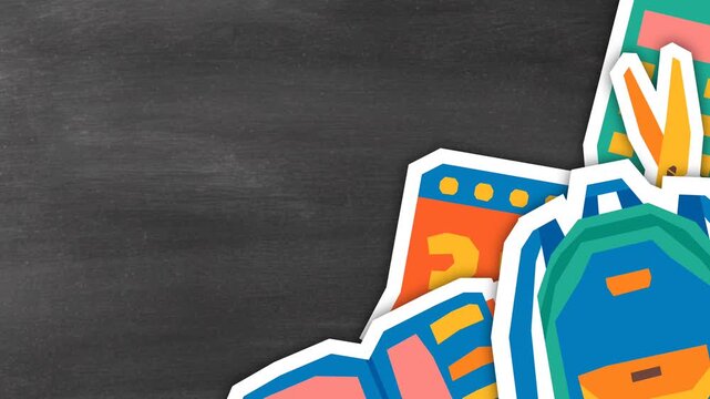 Back to School Chalkboard Background with Paper Cut School Supplies.