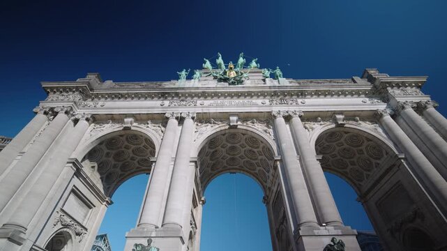 Tilt up at Brussels Belgium Triumphal Arch in Parc du Cinquantenaire