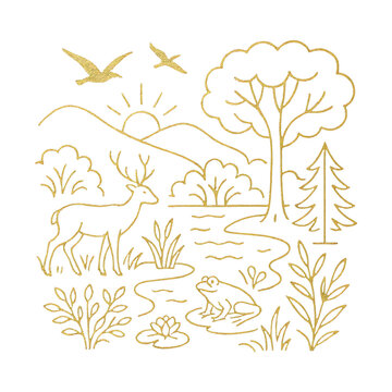 PNG Golden nature scene illustration