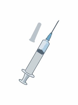 Medical Syringe Vector Illustration with Needle and Cap for Injection and Vaccination.