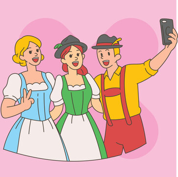 Friends in Traditional Bavarian Ocoberfest