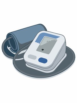 Digital Blood Pressure Monitor Vector Illustration with Arm Cuff for Medical Diagnosis.
