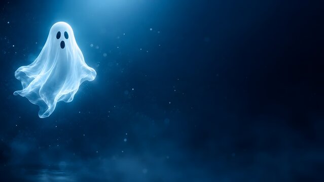 A spooky glowing ghost floating in the darkness creating a perfect mysterious halloween background for seasonal design projects
