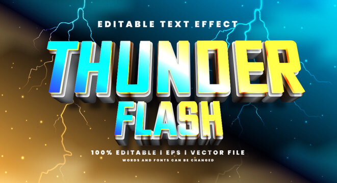 Editable thunder flash 3d text effects, modern colors. Text style effects.