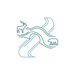 Fototapeta premium Wildlife habitat and ecological river crossing icon.