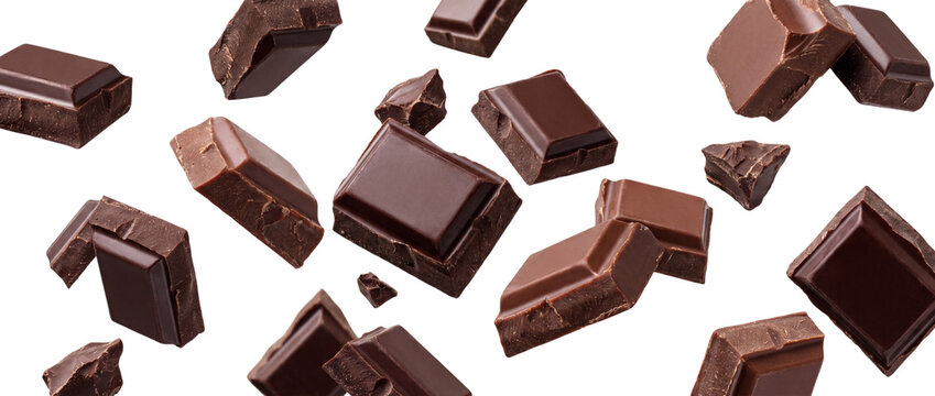 Broken Dark Chocolate Pieces On Transparent Background