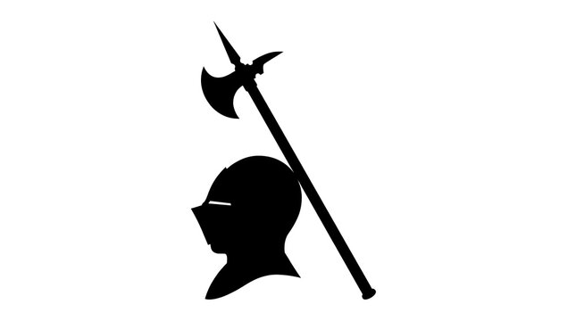 Medieval knight helmet and halberd silhouette