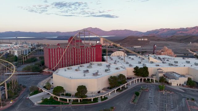 A slow orbit of Buffalo Bills Hotel and Casino, South of Las Vegas, reveals the stillness and decay. The massive Desperado Roller Coaster wraps herself around the once popular Resort.