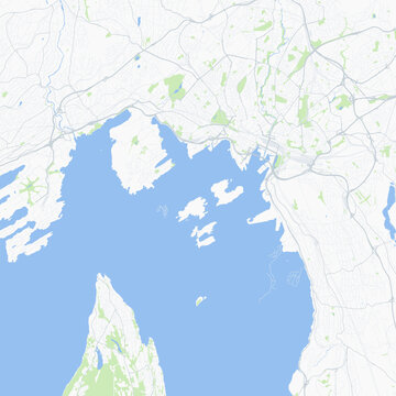 Minimal vector city map of Oslo with streets, parks and Oslofjord