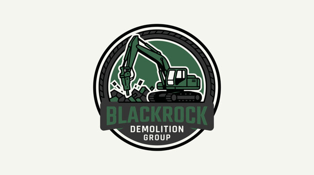 Blackrock Demolition Group logo with excavator breaking ground.