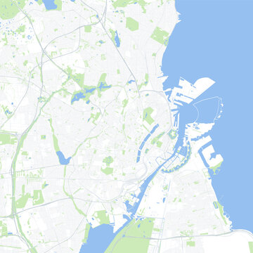 Minimal vector city map of Copenhagen with streets, parks and waterfront