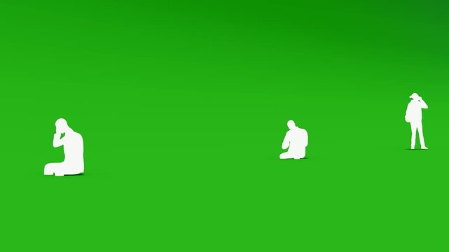 White Silhouettes of People on Green Screen Background