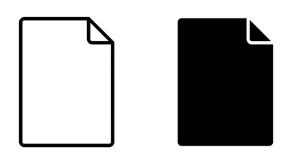 Fototapeta premium Document Icon Pair: A simple, clean icon representing a document, shown in both outline and solid black versions, symbolizing information, data, or a file.