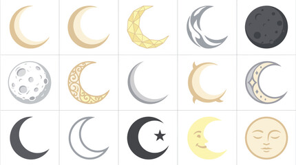 Set of various hand drawn moon phases and celestial icons in different artistic styles isolated on a white background © MdAtaur