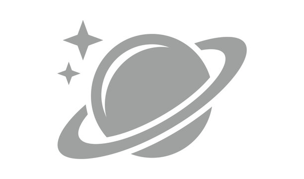 Planet with rings and stars icon, simple flat style, space exploration symbol, celestial body illustration, astronomy design element vector