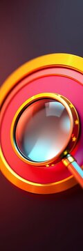 Golden circle icon with star magnifying glass, favorites, important