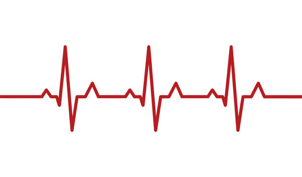 Heartbeat rhythm line, ekg or ecg pulse trace, medical monitor display, red heart rate wave on vector