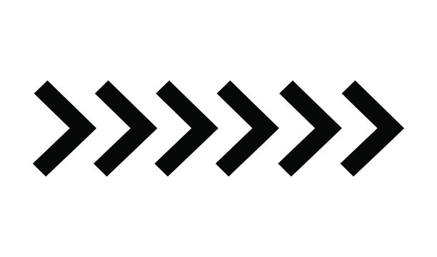 Set of black chevron arrows pointing right, simple geometric design elements for navigation, progress indicators, and ui design, vector