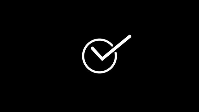 Check mark symbol animation. Animation of check mark icon. Approve and confirm sign. Correct symbol in motion graphic. Transparent background with alpha channel