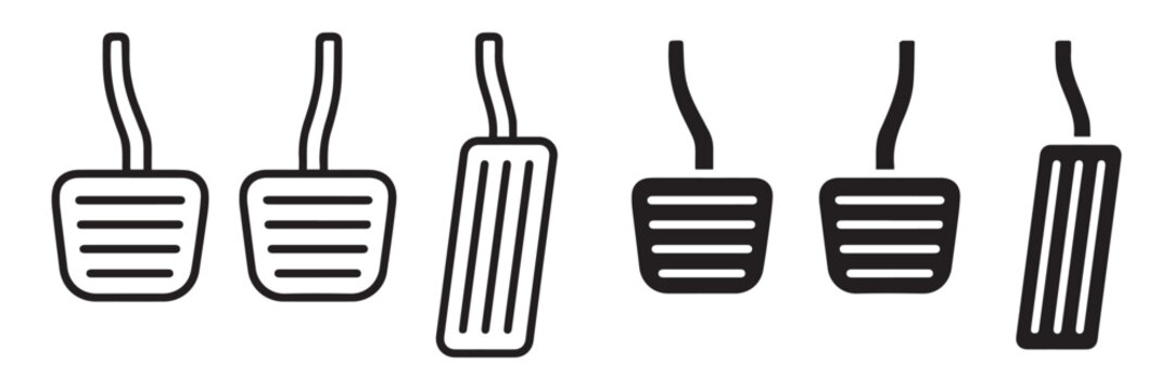 Manual Car Pedal Vector Icons, Clutch, Brake and Accelerator Pedal Set for Automotive Driving and 
Vehicle Control