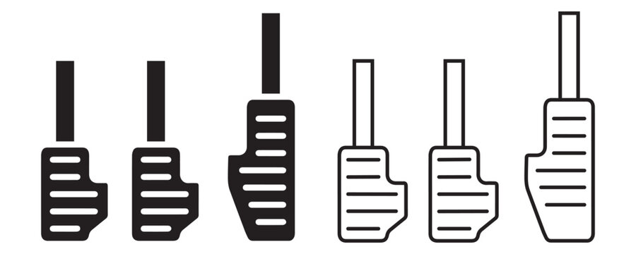 Manual Car Pedal Vector Icons, Clutch, Brake and Accelerator Pedal Set for Automotive Driving and 
Vehicle Control