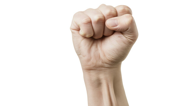 Human fist raised up clenched, showing power and strength