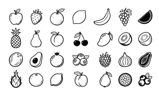 Chalk Drawing Fruit Doodle Icons Hand Sketched Food Collection Vector Illustration