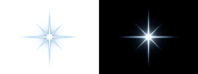 Bright shining star with sparkling light burst and eight pointed rays ideal for holiday banners PNG, Transparent and Black Background Versions for design use © Nyxthrasza