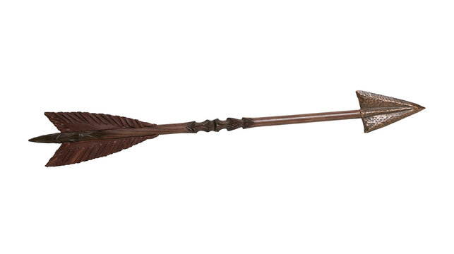 Carved wooden arrow with metal arrowhead