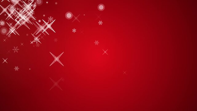 Festive Red Christmas Background with Falling Snowflakes and Magic Sparkles. Seamless loop motion graphic template for winter holiday greeting cards and celebrations.