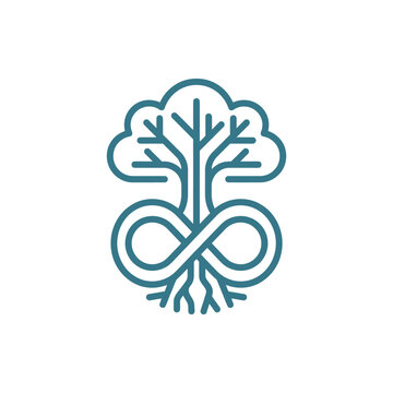 Tree with infinity symbol roots representing eternal nature.