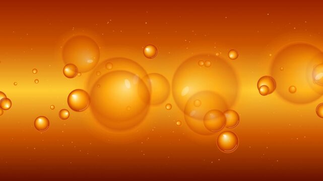Golden Orange Juice Bubbles Motion Background. Seamless loop animation of sparkling effervescent liquid and floating air bubbles for commercial beverage and drink projects.