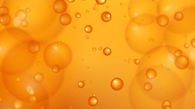 Golden Orange Juice Bubbles Motion Background. Seamless loop animation of sparkling effervescent liquid and floating air bubbles for commercial beverage and drink projects.