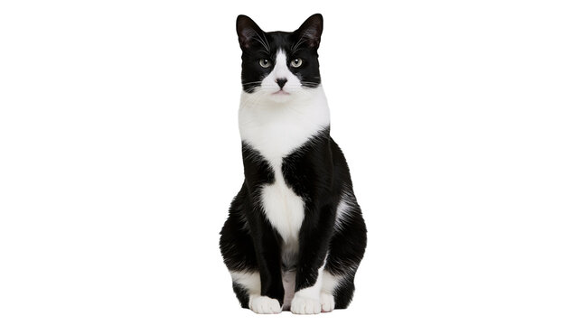 Black and white tuxedo cat sitting attentively