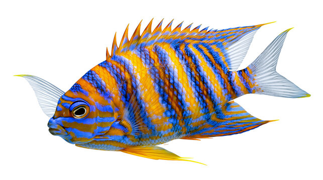 Vibrant Orange and Blue Striped Tropical Fish