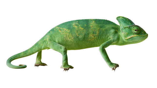 Green chameleon with yellow markings and crest on head