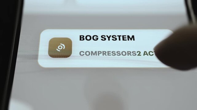BOG System Status Card Showing Compressors Active on a Light LNG Interface