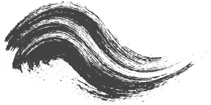Grunge Wave Brush with Rough Distressed Curved Strokes, Dry Paint Texture and Abstract Artistic Brush Element.