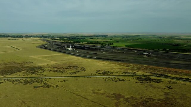 US, Oregon, Hermiston, 2026-05-27 - Drone view of the Hinkle Train Yard, in Summer