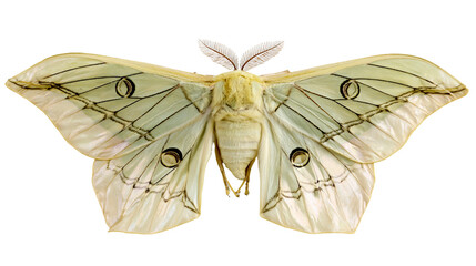 Pale yellow Luna moth with large eye spots on wings © Sylas