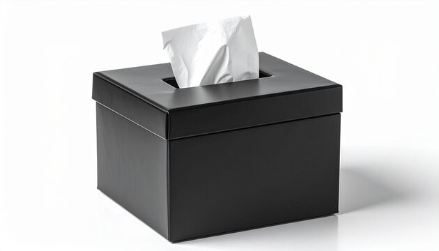 Minimalist black tissue box with single white tissue, symbolizing simplicity, functionality, and everyday design.