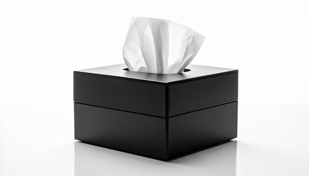 Minimalist black tissue box with single white tissue, symbolizing simplicity, functionality, and everyday design.