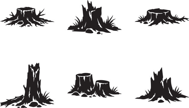 dead tree stumps in nature silhouette vector