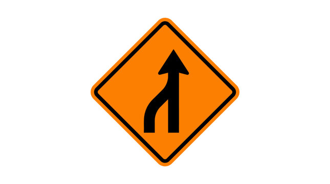 Orange Diamond Right Lane Ends Traffic Sign For Highway Merging Safety Warning