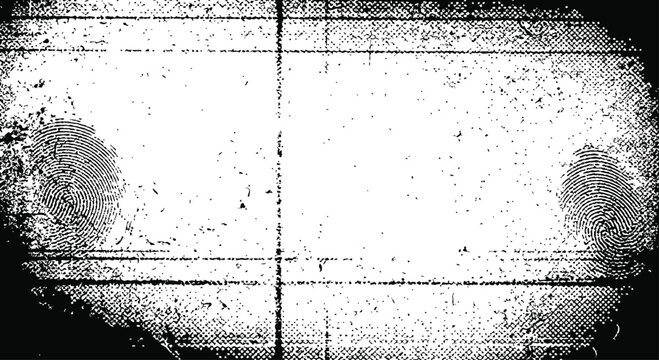 Grungy distressed texture background featuring circular fingerprint patterns and aged paper overlay effects high contrast